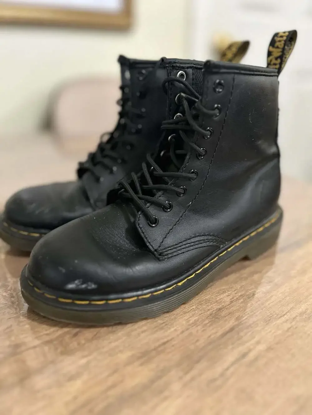 Dr. Martens 1460J Black Leather Side-Zip Combat Boots Youth Size 1